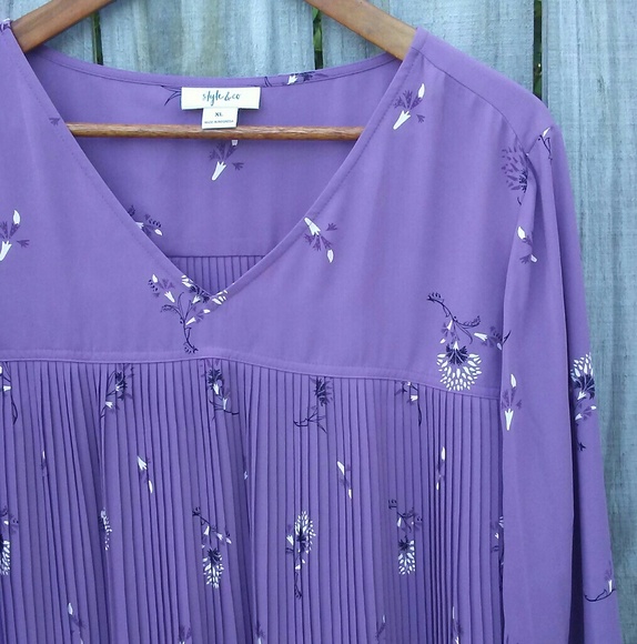 Style & Co. Tops - Style & Co top purple XL long pleated bell sleeve